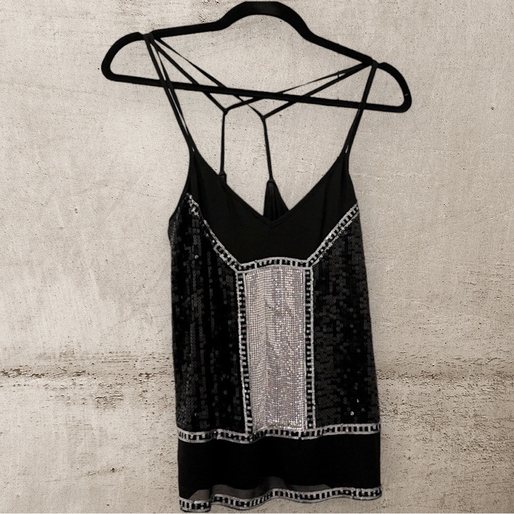Express Black Sequin Racerback Top